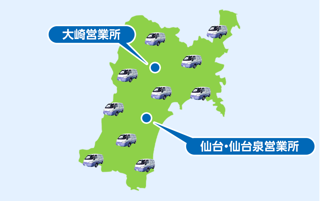 宮城県の広域でサービス対応